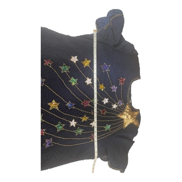 Vintage Creative Touch Blouse Sequin Beaded Star Party Rainbow Holiday - Picture 5 of 6